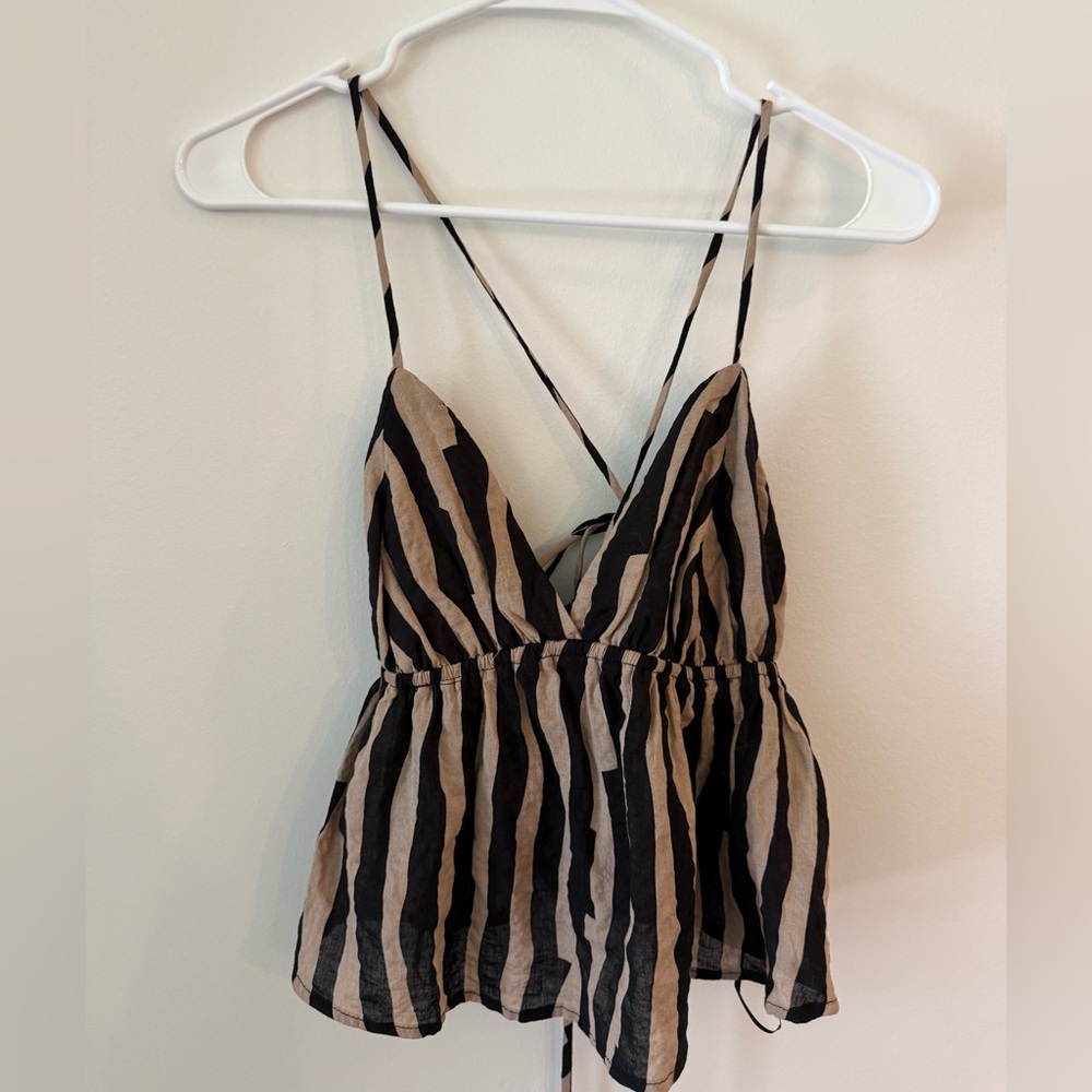 Women's Strappy V-Neck Print Tank Top - Black and Tan